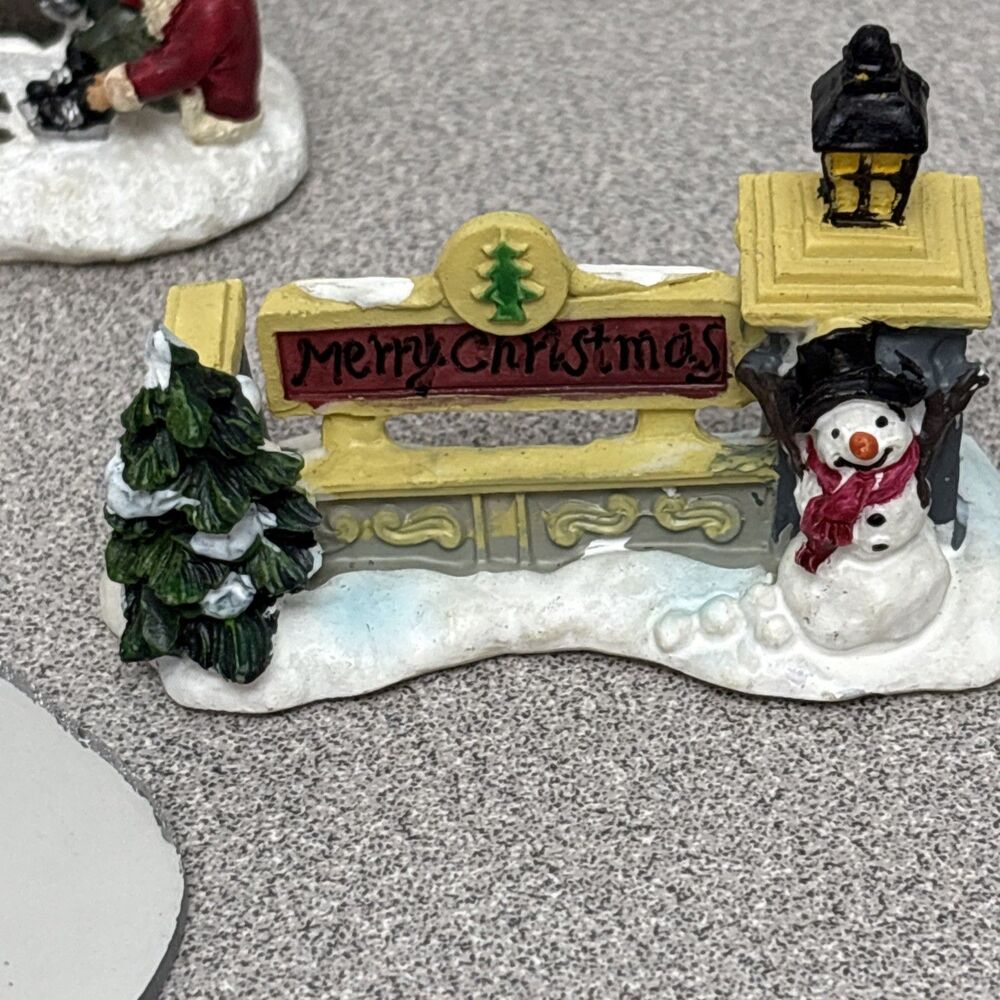 Vintage Christmas Village At The Pond Lot, 9 Pieces - Pond, Skaters, Benches - Picture 5 of 11